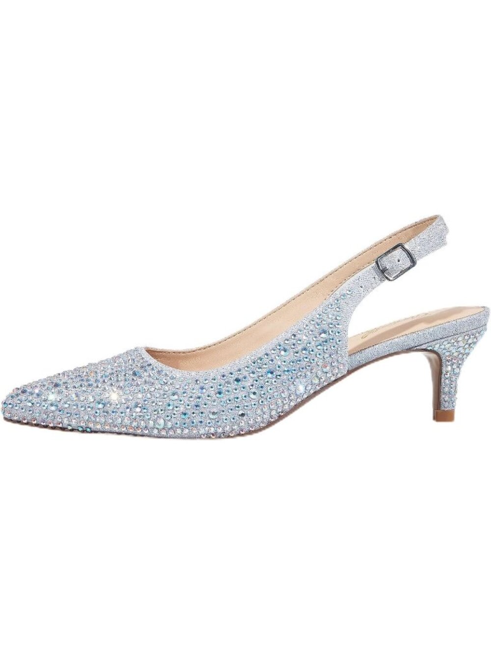 Womens Silver Rhinestone Slingback Pump Closed Toe Elegant Low Kitten Heel Shoes